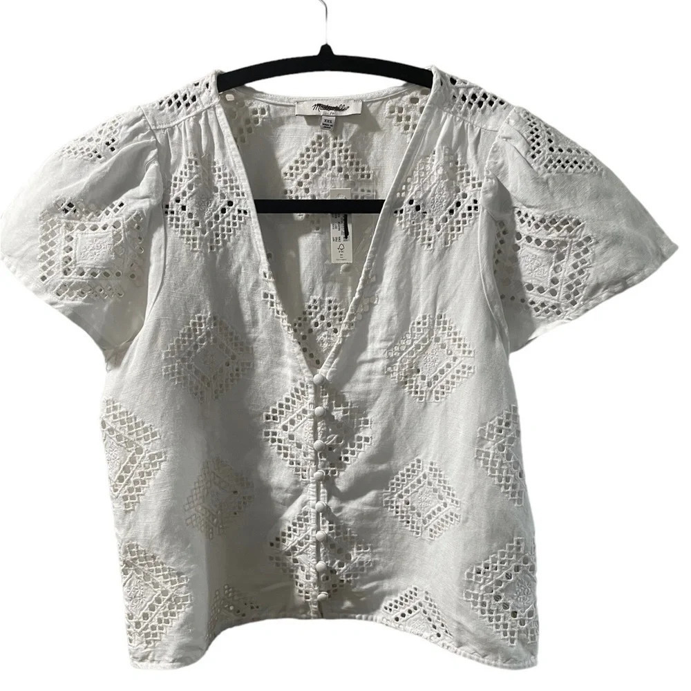 Madewell Eyelet Flutter Sleeve Top, Nwt, Size Xxs - image 4